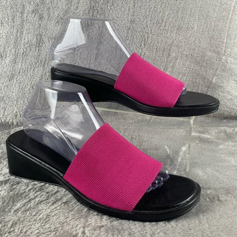 Unbranded Platform Wedge Slides Womens 9 Hot Pink Upper With‎ Black Sole 90s Y2K